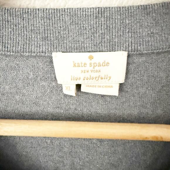 KATE SPADE NY | Gray 3/4" Sleeve Rhinestone Embellished Cardigan Sweater | XL - Picture 5 of 8